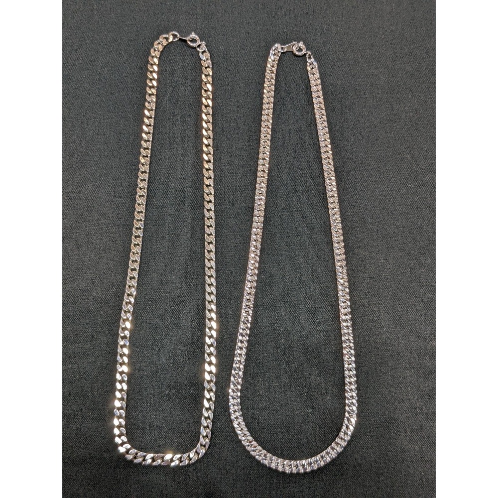 Vintage Silver Tone Curb Chain Necklaces Spring Ring CLEAN ~18" Lot of 2 - Picture 6 of 7